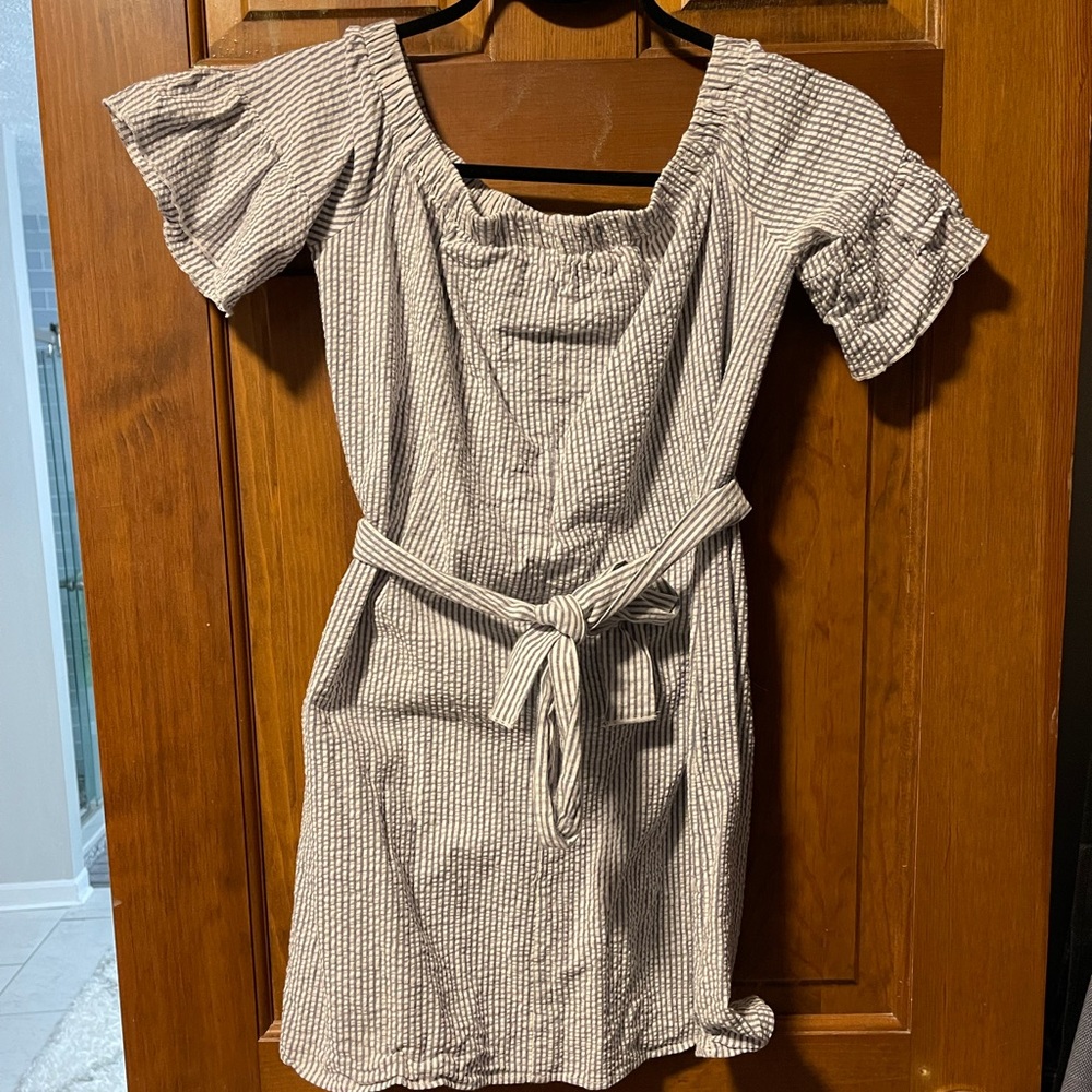 Blue stripped off the shoulder dress
